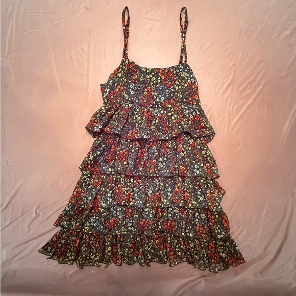 H&M Y2K Vintage Black/Red Ruffled Tiered Spaghetti Strap Mini Sundress 6/Small - Picture 6 of 8